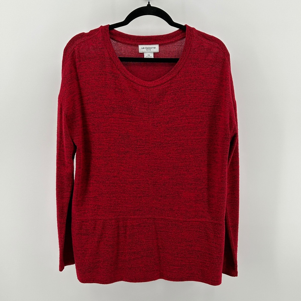 Liz Claiborne Red Heathered Long Sleeve Soft Knit Pullover Top Oversized Pet Med